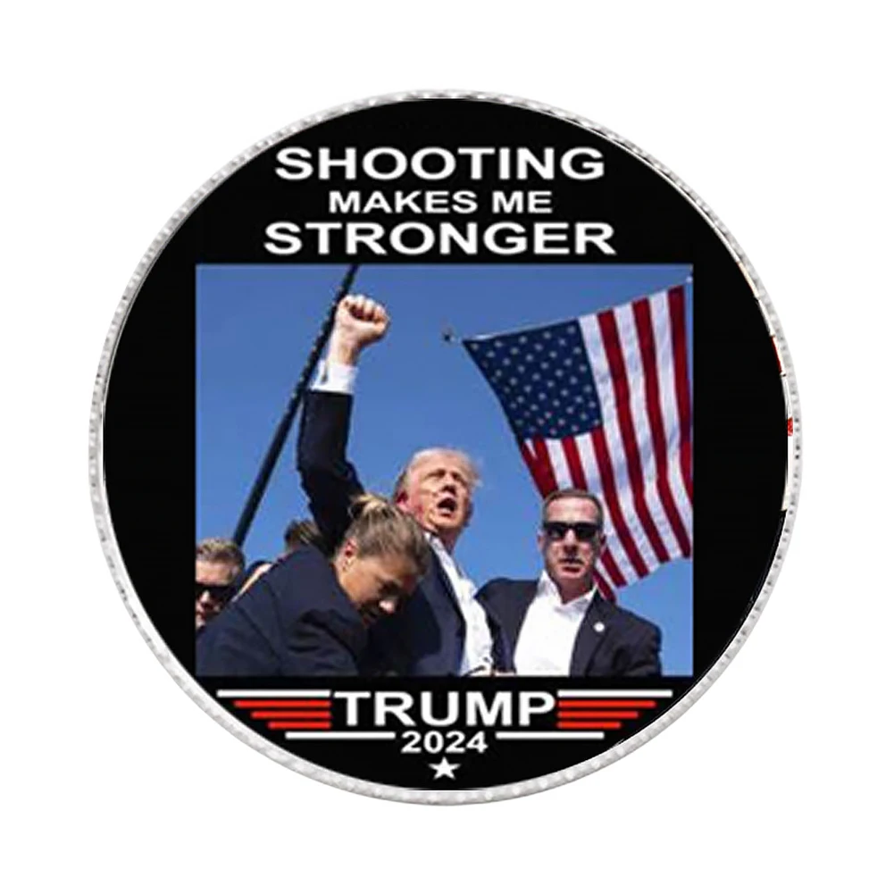 Shooting Trump Brooch USA Flag Funny Print Dome Brooches Never Stop Fighting Trump 2024 Pins for Men Women Bag Accessories