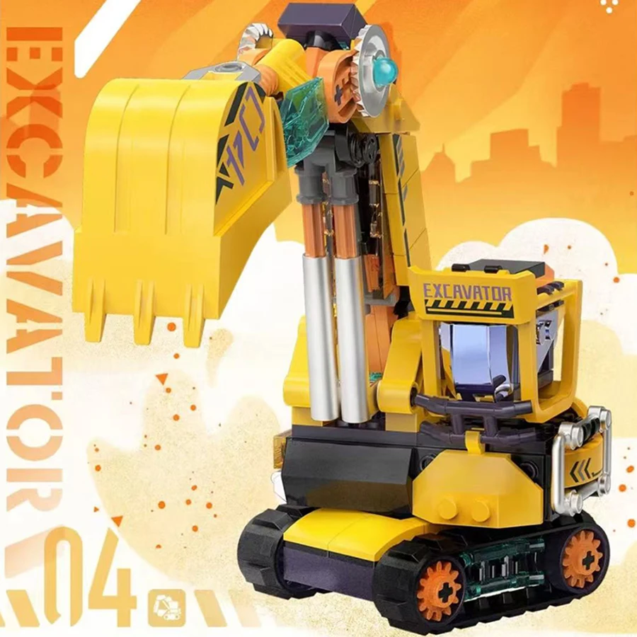 

City Dream Hero Heavy Industry Team Series excavator building blocks. Yellow excavator building blocks, desktop ornaments，gift.