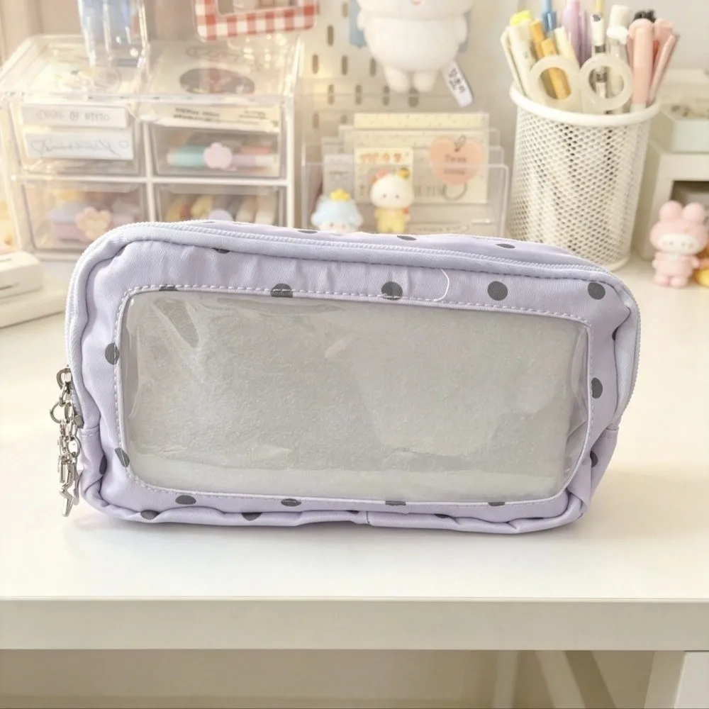 Large Capacity Pencil Case Polka Dot Pattern Macaron Color Stationery Bag Aesthetic Design Multi-Compartment Pen Pouch