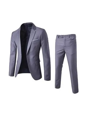 Men\'s Korean Version Four Seasons New Fashion Solid Color Single Button Suit Jacket+trousers Casual Slim-fit Suit Two-piece Set