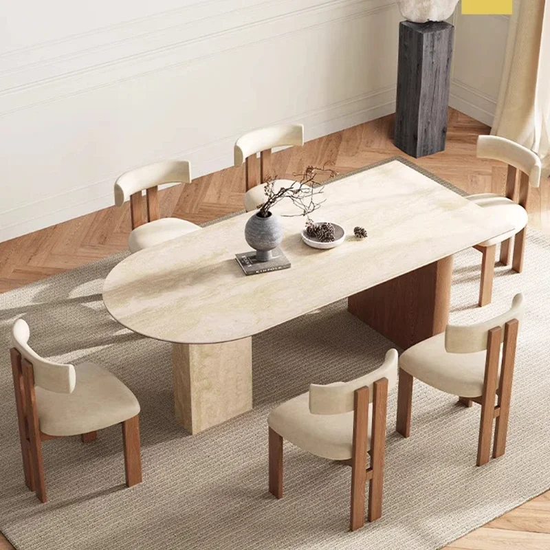 Living Room Dining Tables And Sets 4 Chairs Dining Rooms Pliante Kitchen Table Furniture 140cm 160cm 180cm Travertine Rock Slab