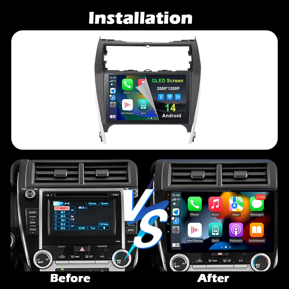 10 inch QLED Screen Car Radio For Toyota Camry US 2012 - 2017 Andriod Auto Wireless CarPlay Multimedia Autoradio Stereo 4G WIFI