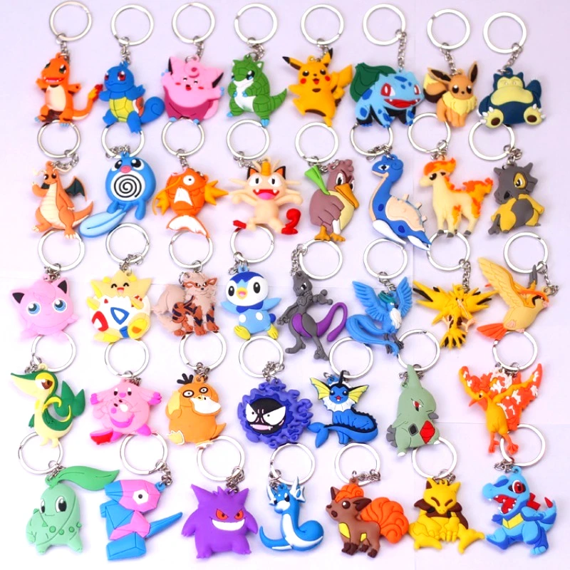 Pokemon Soft PVC Keychains Pikachu Eevee Dragonite Figure Key Rings Pokemon Bag Car Key Pendant Collectible Gift for Kids Toys