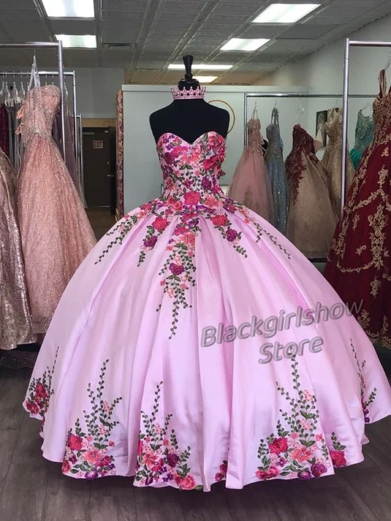 Vestido De quinceañera rosa para niña adolescente, traje elegante De lujo, con bordado Floral, para boda, 15 Años, 2024, 2024