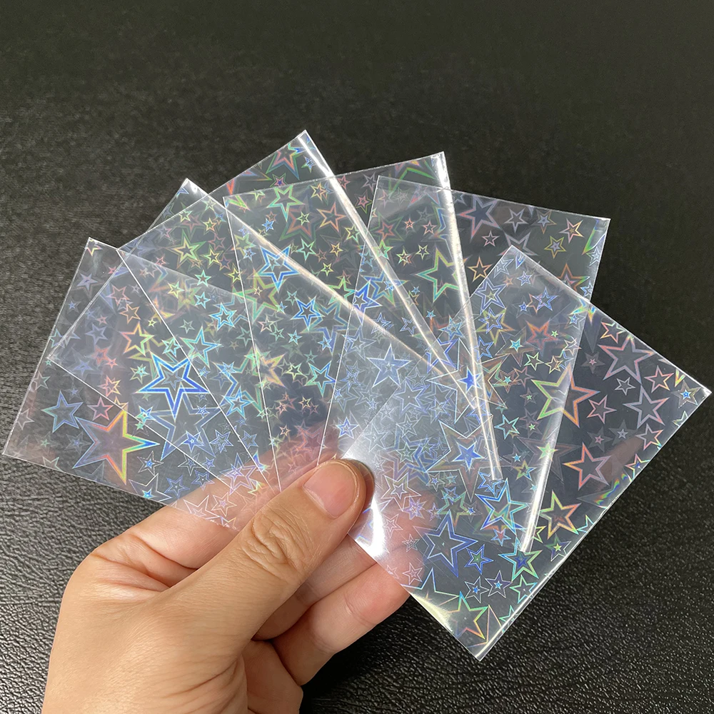 100pcs Big Stars Foil Card Sleeves Transparent Laser Clear Magic YGO Board Game Photo Protector PKM Trading Cards Shield Cover