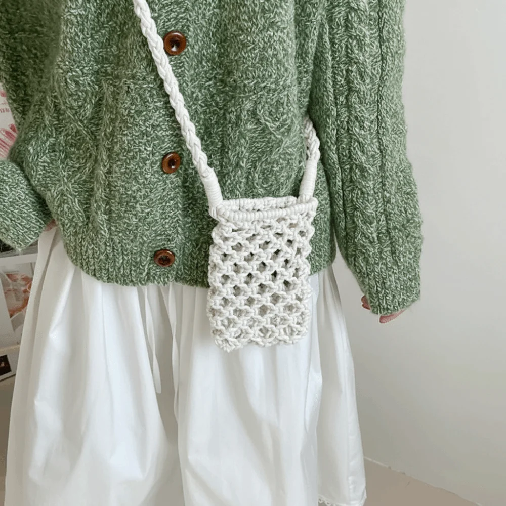 

Fashion Mini Weave Crossbody Bag Hollow out Square Crochet Phone Bag Korean Style Solid Color Knitted Messenger Bag Ladies/Girls