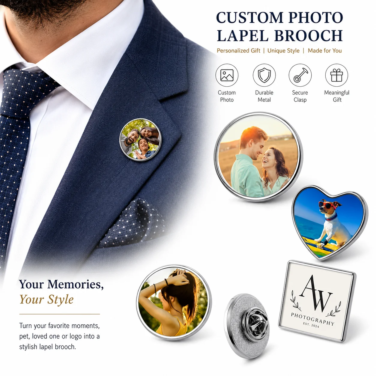 Custom Photo Logo Pin Brooches Personalized Picture Delicate Jewelry Pin Accessories for Wedding Events Parties Daily Matching