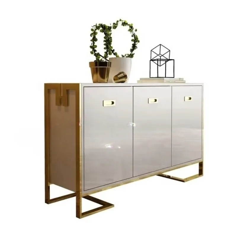 

Modern design luxury sideboard buffet cabinet white wood stainless steel home furniture