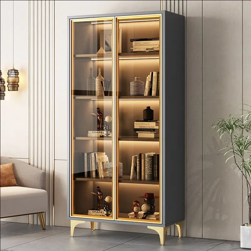 Light luxury bookcase, glass door, dust-proof figure display cabinet, wall locker, household display, floor-to-ceiling bookshelf