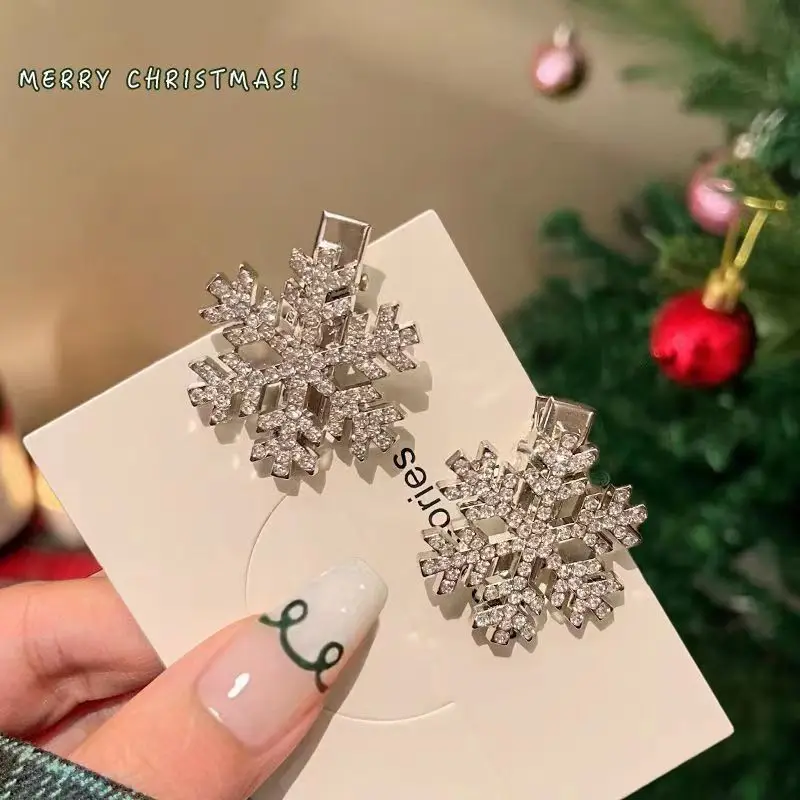 2pcs Sliver Snowflake Hair Clip Women Girls Sweet Bangs Side Clip Glitter Shiny Edge Hairpins Christmas Xms Headwear