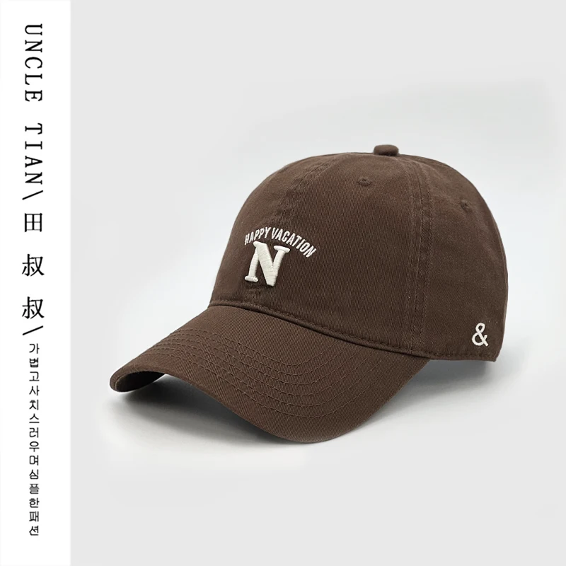 Brown Baseball Cap Women\'s Big Head Face-Looking Little Wild Sports Hat Men\'s Korean-Style Wide Brim Peaked Cap Fashion