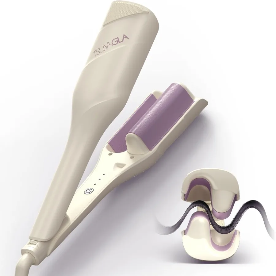Varita rizadora de ondas de playa de 1,42 pulgadas, herramienta rizador de pelo iónico de 2 barriles para mujeres, protección antiescaldaduras blanca, calentamiento rápido