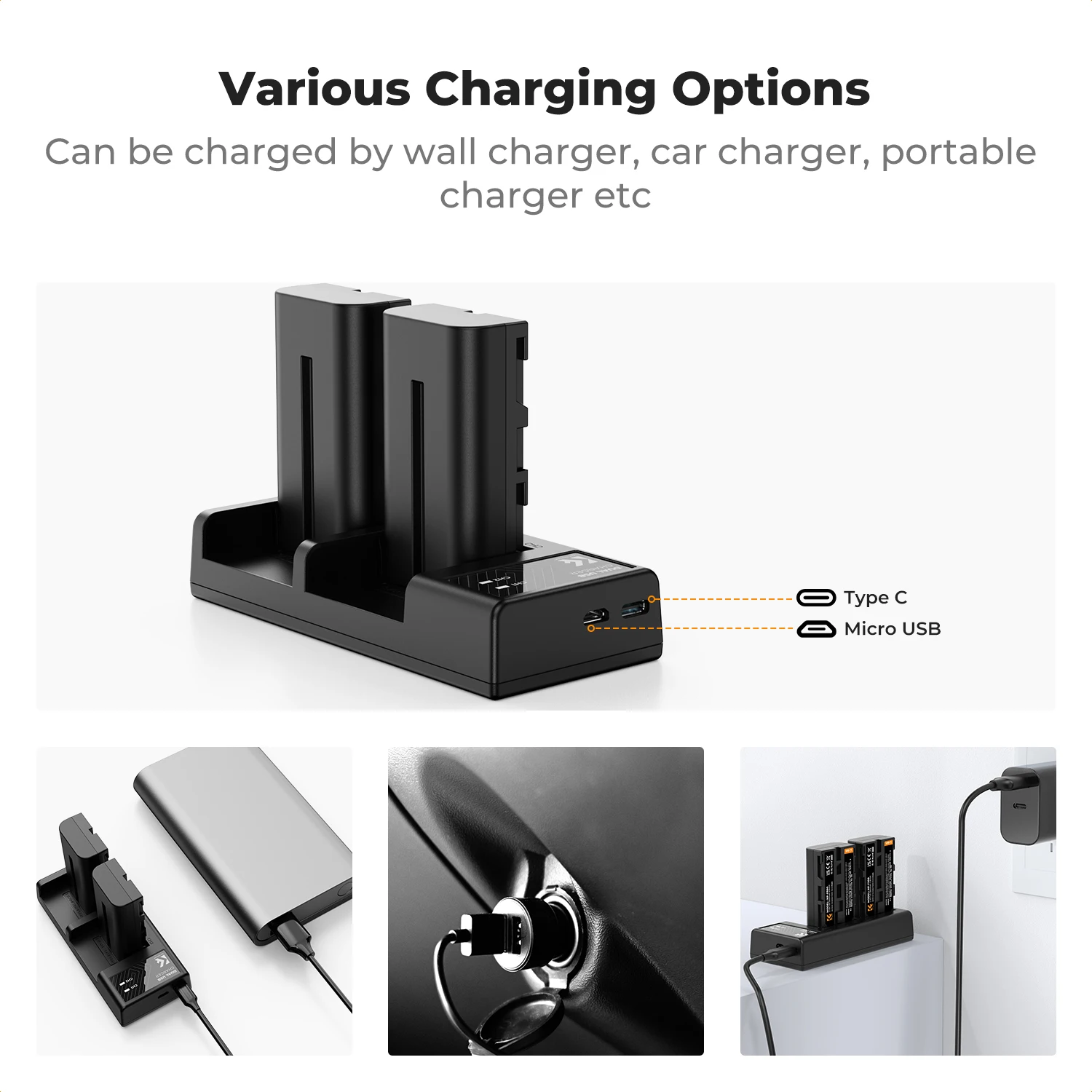 K & F مفهوم 2 حزمة NP-F550 بطارية الكاميرا ومجموعة شاحن لسوني NP-F550 F570 F750 F770 F930 F950 F960 F970 بطارية مصباح ليد #6