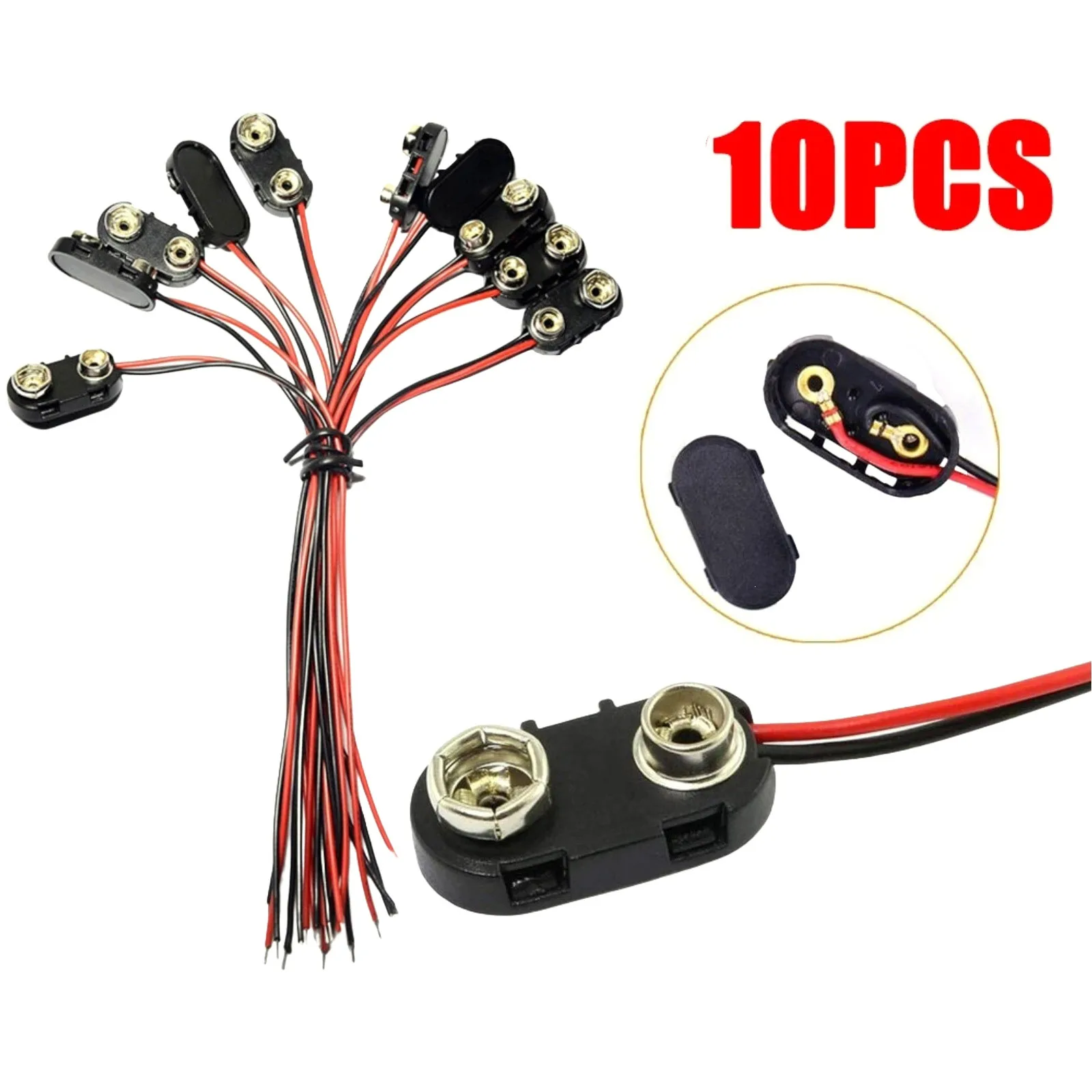 10Pcs 15cm 9V Battery Snap Connector Clip, I-Type Plastic Shell Wiring Buckle for DIY Electronics Repair
