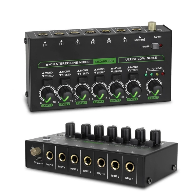 M17B малошумящий 6-канальный линейный микшер для микширования 6-канальный светодиодный адаптер микшера для микрофонов, гитар,