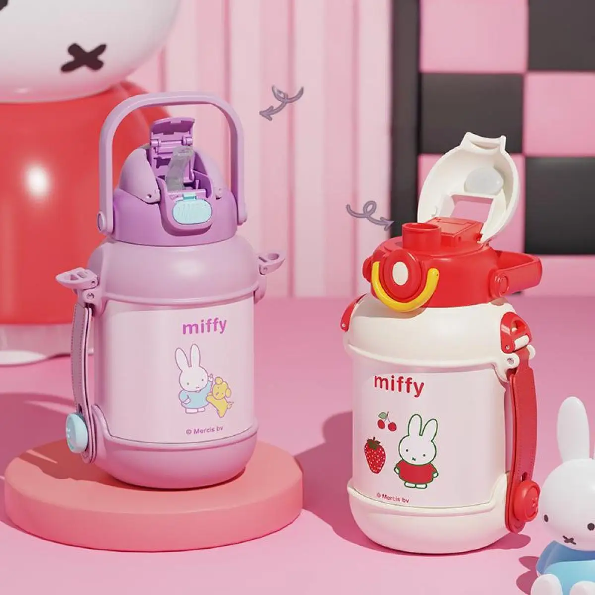 

Miffy Kawaii Cartoon Stainless Steel Insulated Cup Cute Rabbit Anime Large-Capacity Portable Water Cup Sweet Straw Water Cup