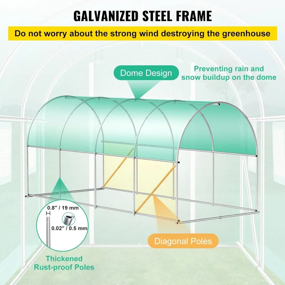 15 x 7 x 7 ft Walk-in Tunnel Greenhouse, Portable Plant Hot House, Diagonal Poles, Zippered Door & 8 Roll-up Windows, White