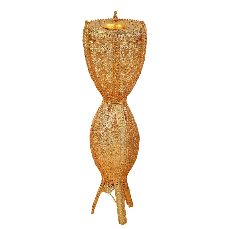 100cm Oversized Floor to Ceiling Arabic Incense Burner Gold Plated Steel Tall Incense Holder for Home Decoration