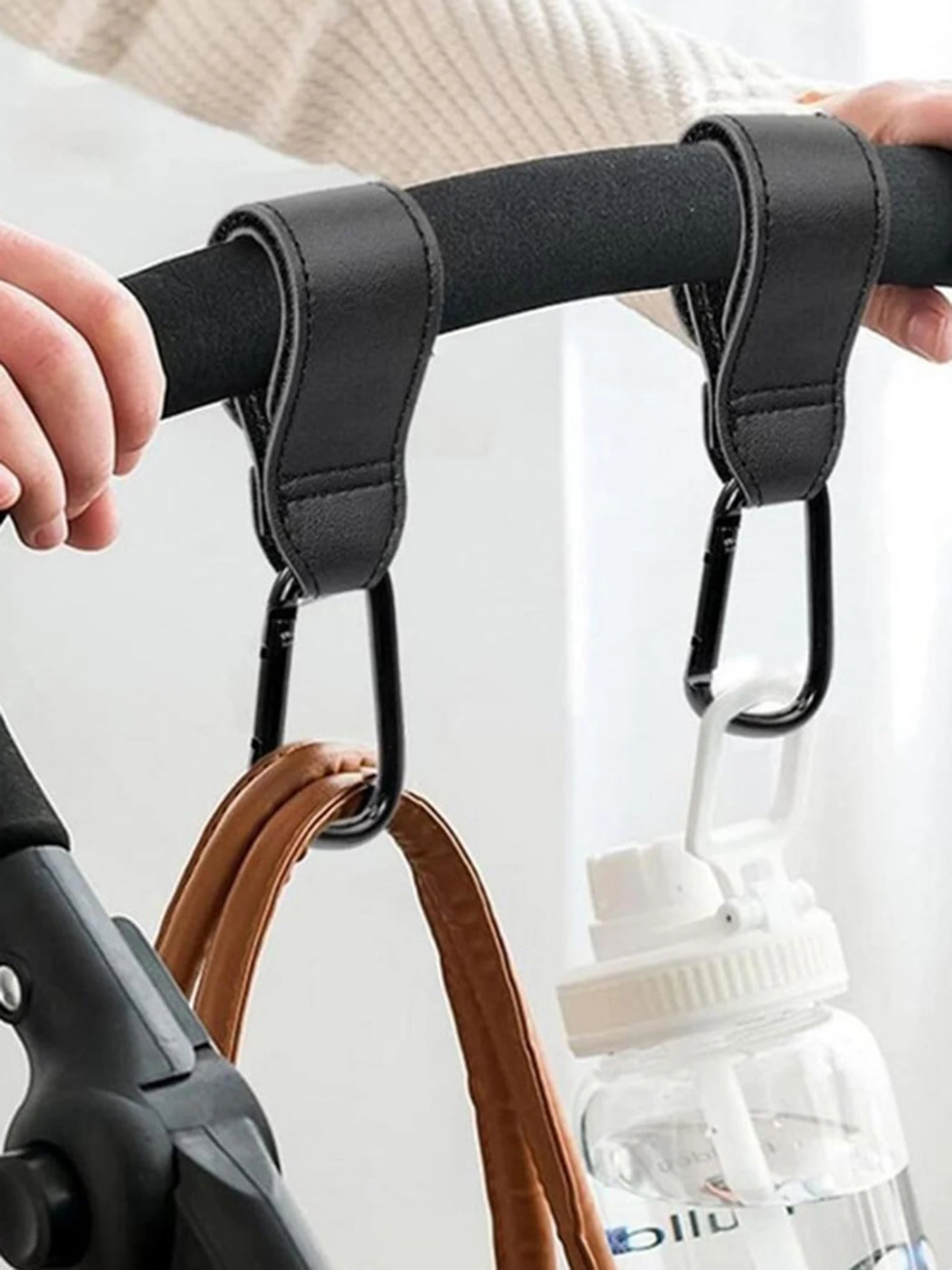 Two-Pack Pu Hook Set for Stroller Bags, Magic Tape Hooks, Pu Waterproof Stroller Hooks, Magic Tape Adhesive Hooks, Electric Scooter Hooks, Simple Pu Hooks
