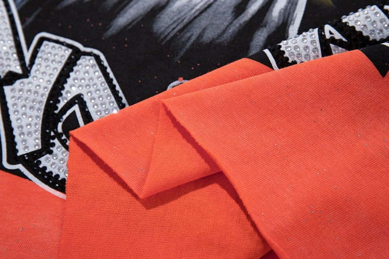 Übergroßes Orange Strass Washed T-Shirt mit Engelsflügeln und Graffiti Lustiges Grafik-T-Shirt für Männer und Frauen Sommer Lässiges Baumwoll-Kurzarm-Oberteil – Detail 9