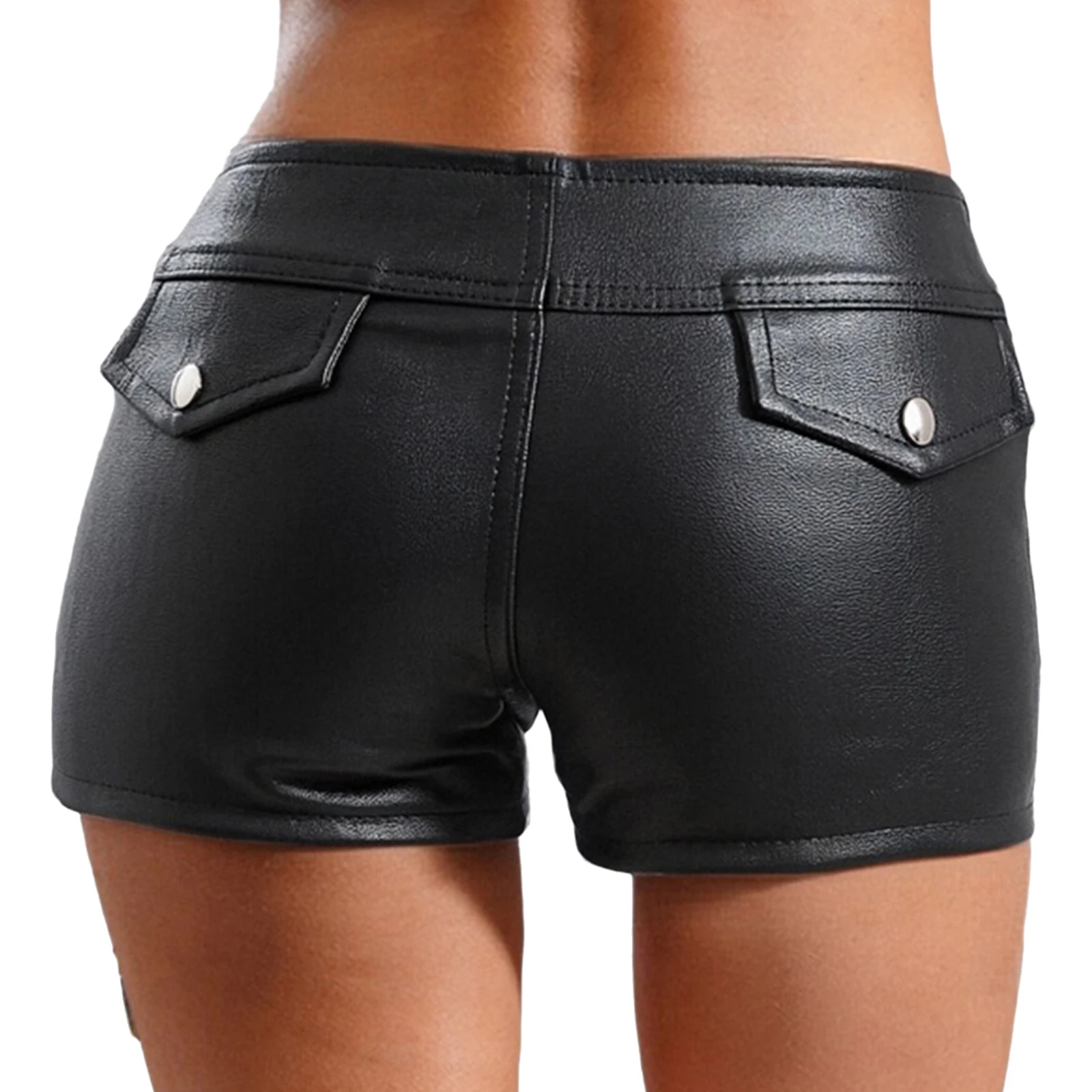 المرأة سليم صالح قيعان قصيرة بولي Leather الجلود السراويل الساخنة السراويل الساخنة المسامير وحزام أو لا السراويل نادي موسيقى الروك مهرجان زي