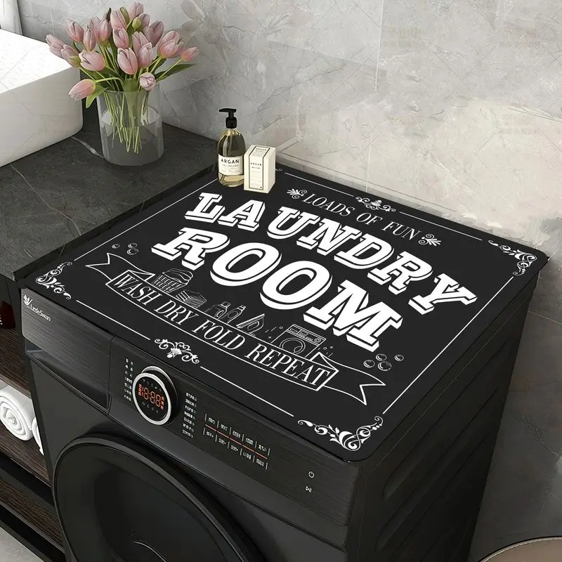 VIKAMA Blue Pink Gradient LAUNDRY ROOM Washing Machine Top Mat Loads Fun Wash Dry Fold Repeat Ornate Border Absorbent Dustproof