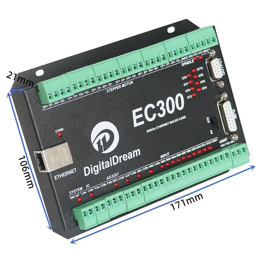 

Ethernet EC300 NVEM 3 / 4 / 5 / 6 Axis 300Hz Mach3 CNC Motion Controller Card Board