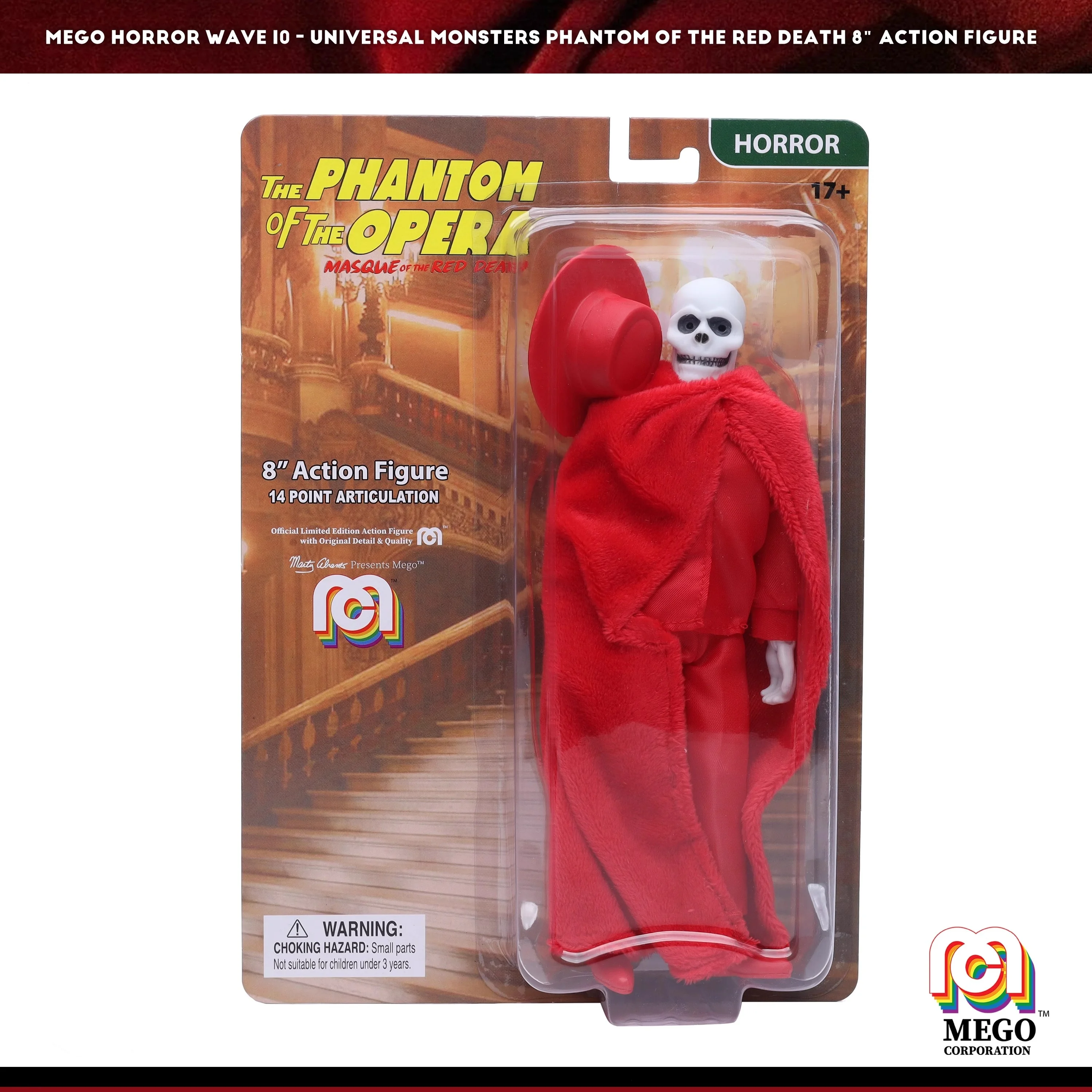 

In-Stock Mego Phantom of the Opera: Red Death Variant 8-Inch Action Figure on Blister Card, Collectible Display Piece
