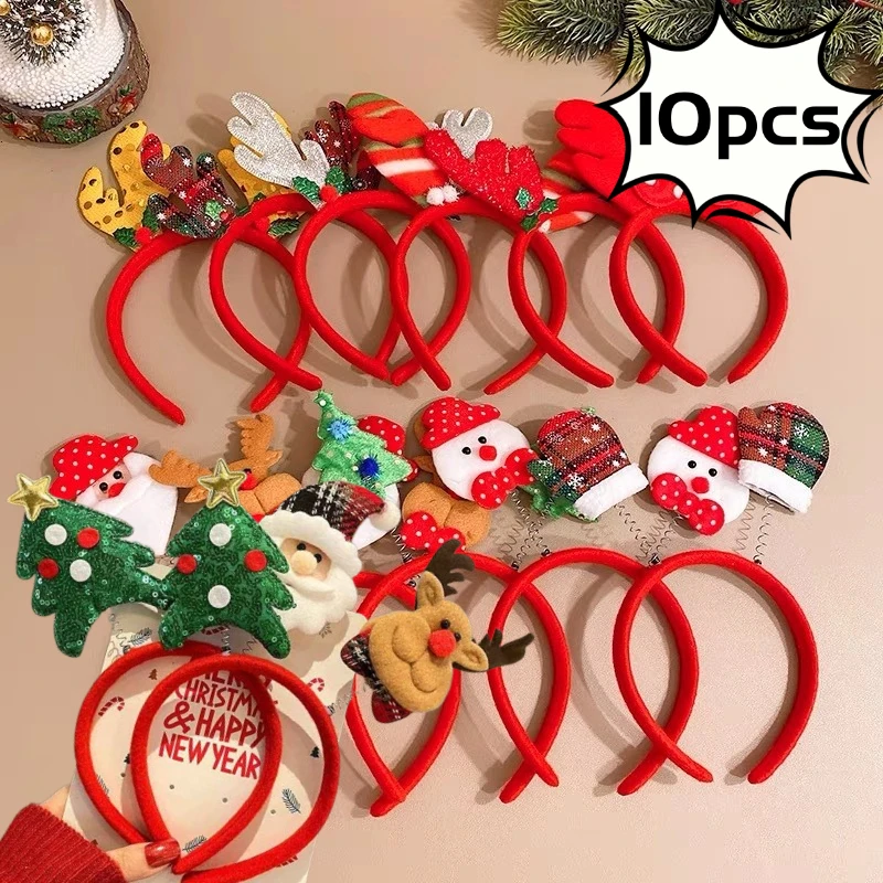 10pcs Christmas Hairband Xmas Antlers Headband Party Party Dress Up Headwear Cartoon Bell Reindeer Headband Gift for Friends
