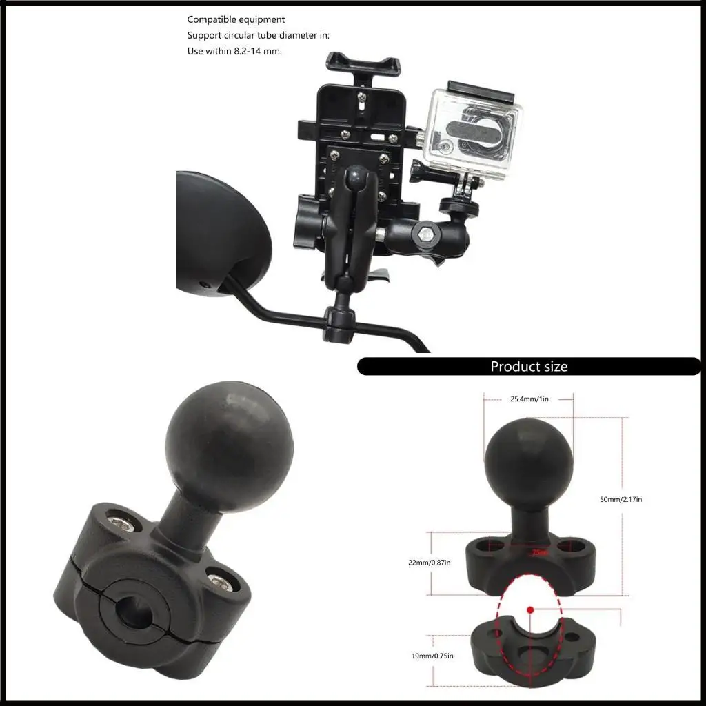 

Adjustable Clamp Ball Adapter with 360 Degree Rotating Suitable For Motorcycle Phone Holder Rack And Mirror Installation