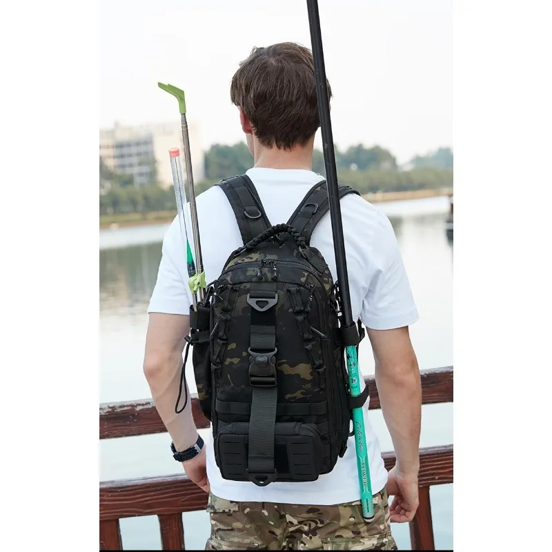 Imagem -02 - Multifuncional Mochila Tática com Remendo Pesca Engrenagem Backpole Bolsa Viagens ao ar Livre e Montanhismo