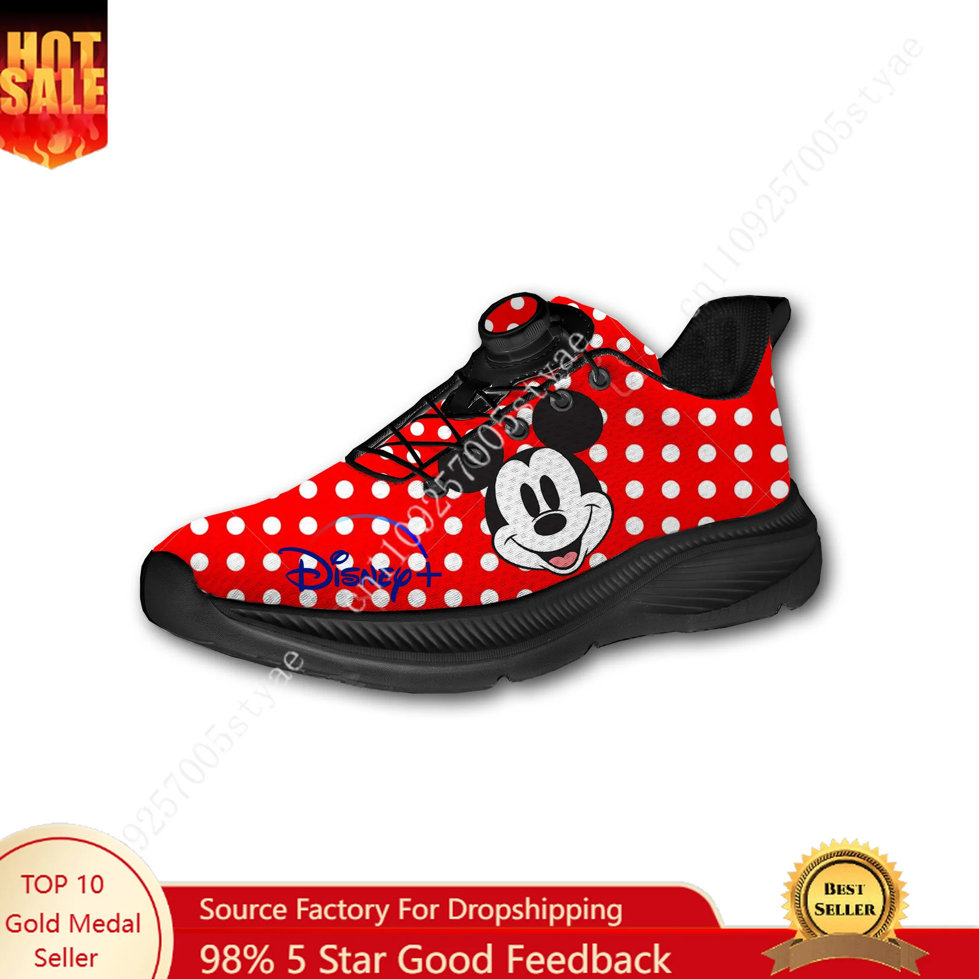

Disney Mickey Mouse Sports Shoes Man Woman Rotating Button Without Laces Sneakers Outdoor Sports Breathable Light Custom Shoe