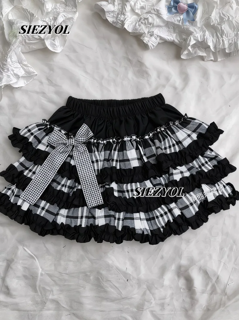 Short Skirt Original Japanese Subculture Plaid Cake Skirt Summer New Versatile Sweet Cute Girls Elastic Waist Puffy Mini Skirts