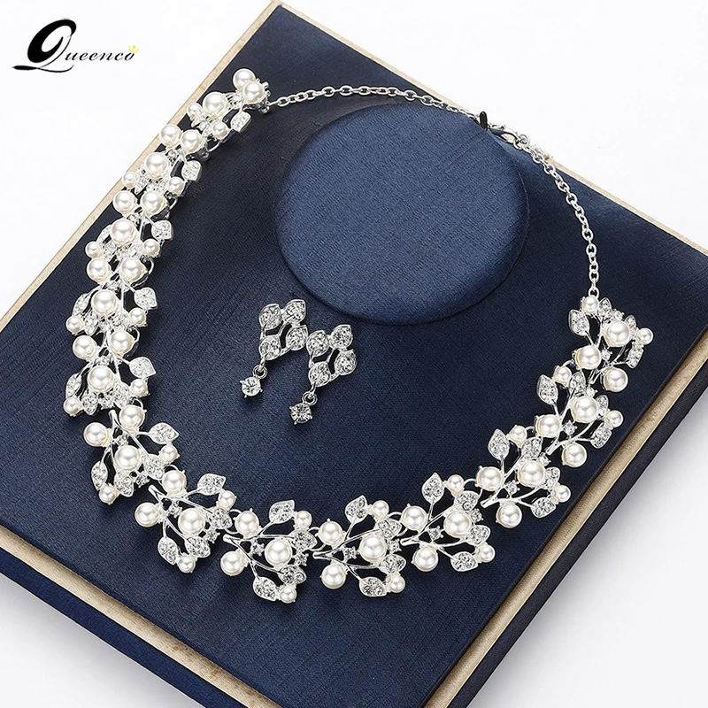 

Korean Personalized Pearl Necklace Earring Set Women's Fashion Temperament Alloy Plating Bridal Dress Accessories