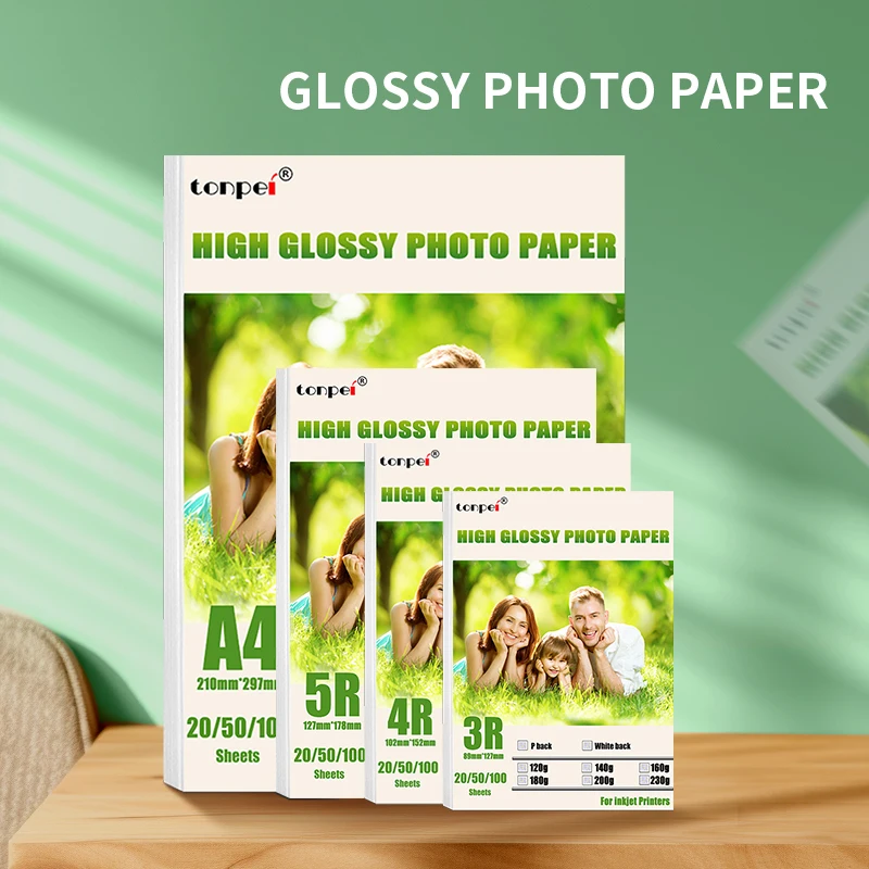 Wielozadaniowy papier fotograficzny o wysokim połysku 3R 4R 5R A4 Papier do drukowania fotograficznego Drukarka atramentowa 180G Błyszczący jednostronny papier fotograficzny
