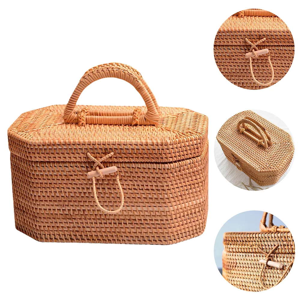 

Rattan Snack Box Office Basket Fruit Storage Fruits Household Portable Home Decor Baskets Indoor Wooden Woven Vegetable Natural