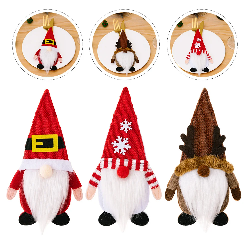 

3Pcs Xmas Gnome Silverware Holder Christmas Cutlery Bags Tableware Cover Festival Party Decor Xmas Gnome Cutlery Holder