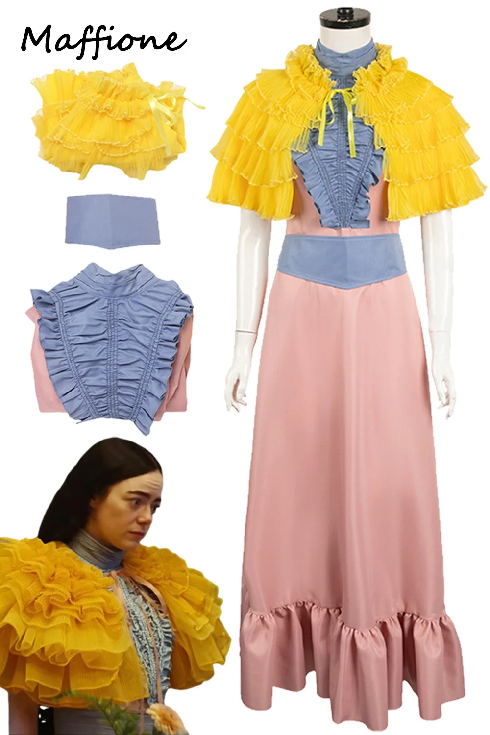 

Belle Baxter Blue Pink Set Cosplay Women Costume 2023 Movie Poor Things Shawl Dress Belt Girls Roleplay Outfit Halloween Suits