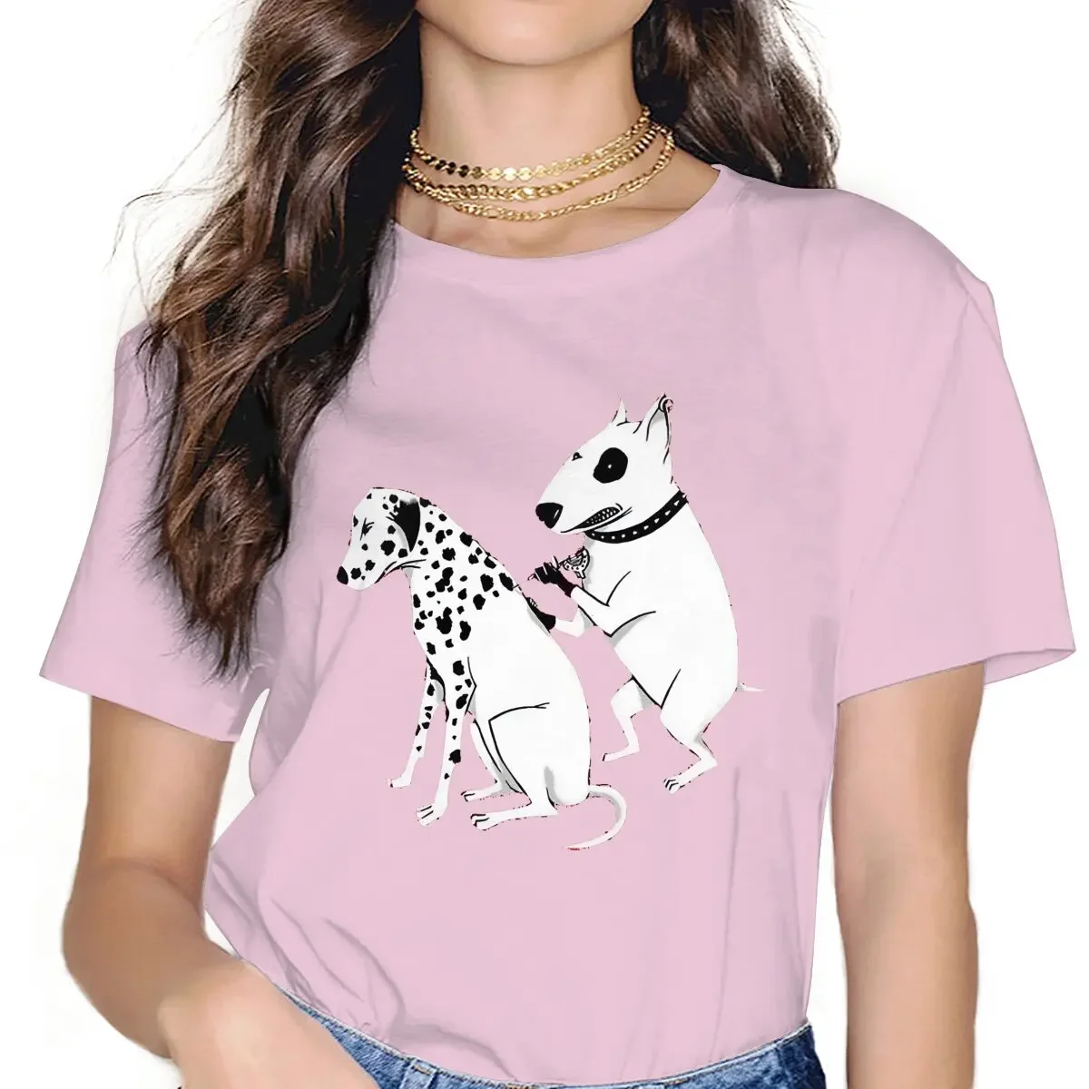 Pittbul Tattooing Dalmatian Round Collar TShirt Dogs Fabric Basic T Shirt Woman Clothes