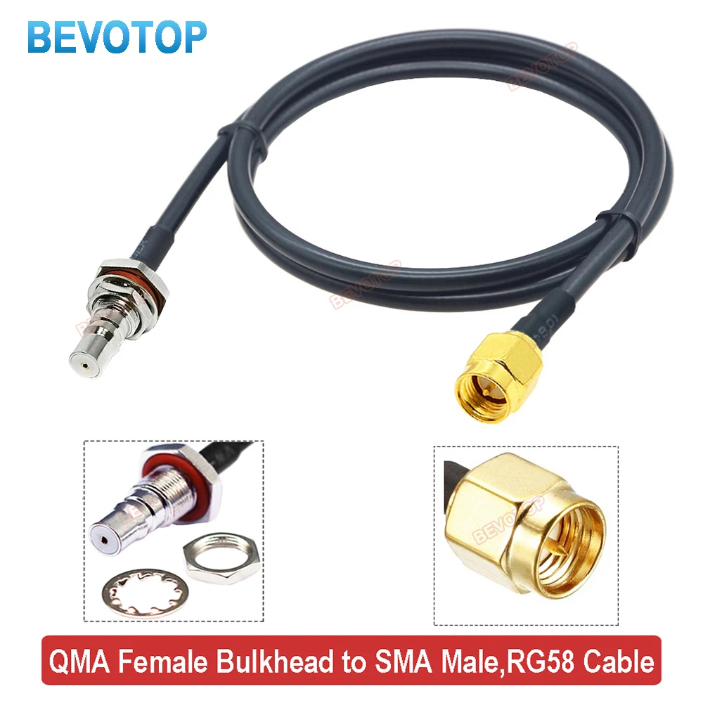 BEVOTOP QMA to SMA Cable RG58 50 Ohm Low Loss RF Coaxial Pigtail 15CM~30M QMA Female to SMA/RP-SMA Male/Female Bulkhead