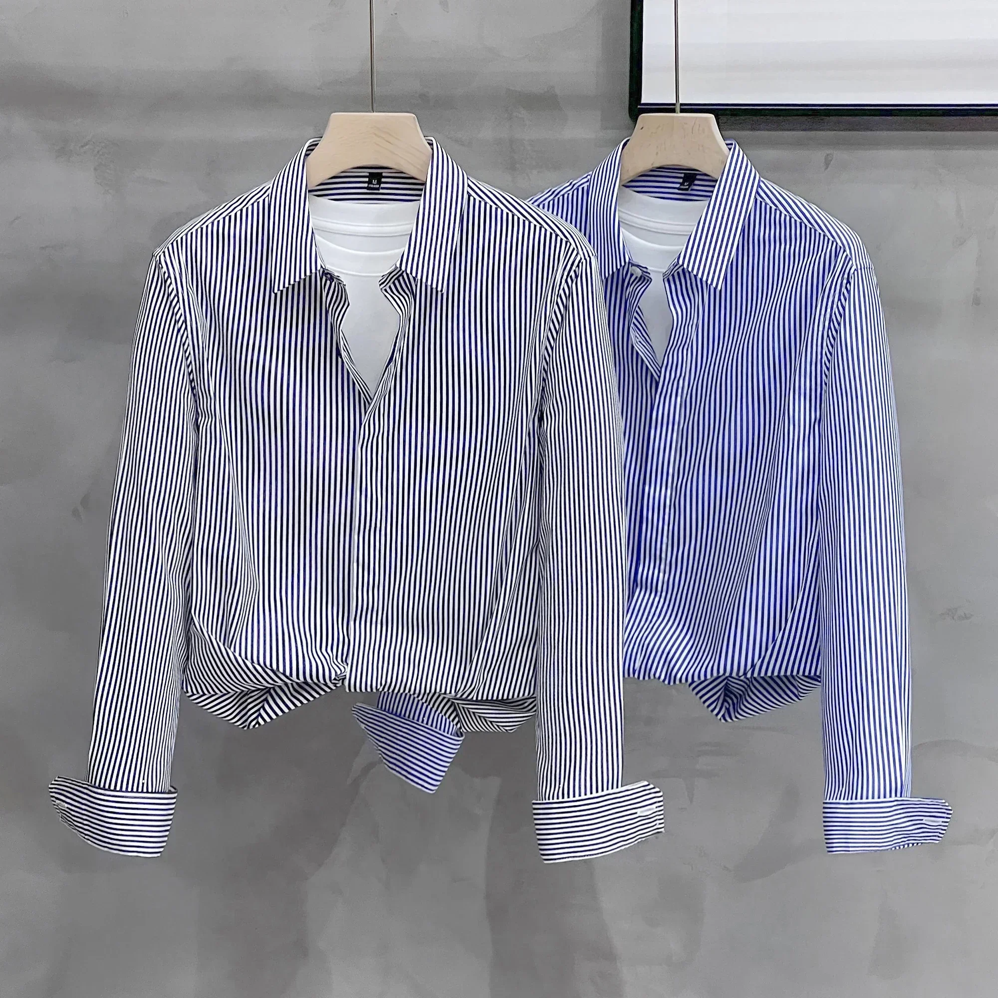 Camisas de botão elegantes camisas masculinas verificar camisa de alta qualidade uma moda de luxo roupas masculinas padrão listra mangas compridas homem