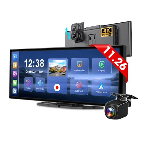 Develuck NEW 11.26インチ 4K DVR ワイヤレスCarPlay & Android Auto対応 ポータブルドライブレコーダー 車載スクリーン ビデオレコーダー 5G WIFI ナビゲーション