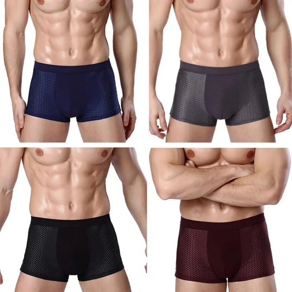 Elastic Mid-waist Underwear Breathable Ice Silk Mesh Men\'s Boxers with U Convex Design Quick Dry Technology for Moisture-wicking