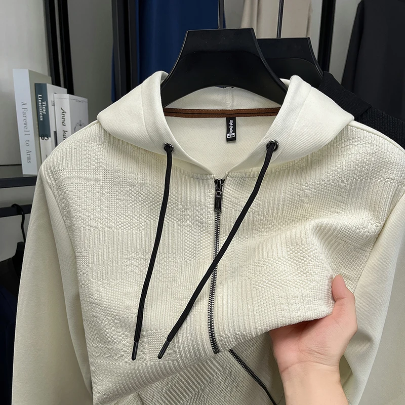 

Мужская куртка на молнии с капюшоном и ромбовидным узором, легкая повседневная модная весенне-осенняя универсальная удобная верхняя одежда, мужская одежда