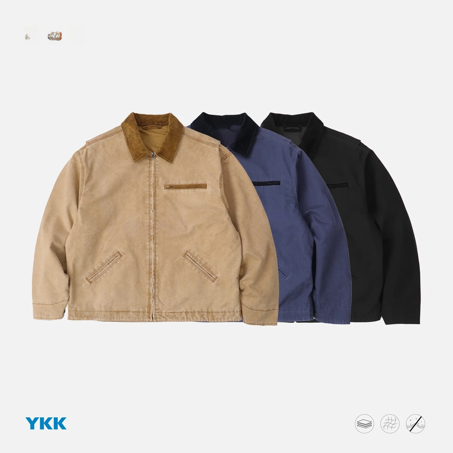 

Vintage Waed 4-Ounce Pearl Cotton ort Wide Detroit Workwear Jaet Trendy Loose Fit Flip-Collar Thiened Fce Lined M...