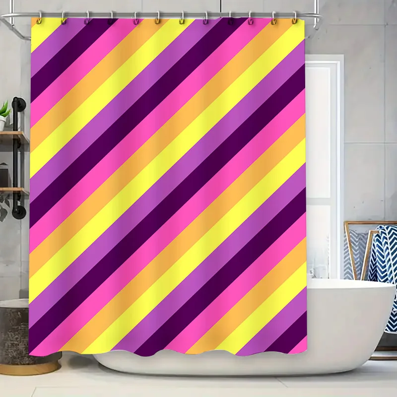

Современная полосатая занавеска для душа с фиолетово-желтым оранжевым дизайном, водонепроницаемое украшение для дома с 3D принтом для украшения ванной комнаты