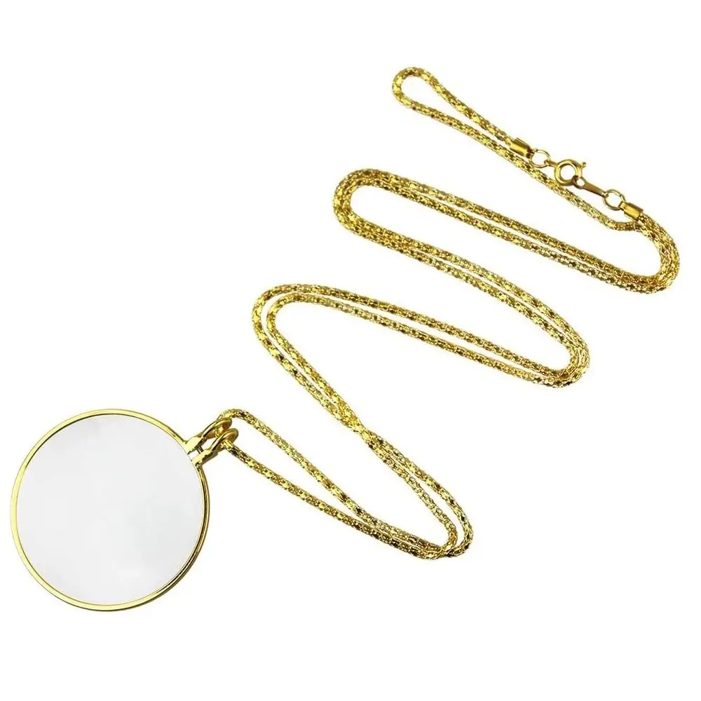 Convenient Reading Necklace Magnifier Mini High Definition 5X Magnifying Glass Gold/Silver Durable Clavicle Chain Women