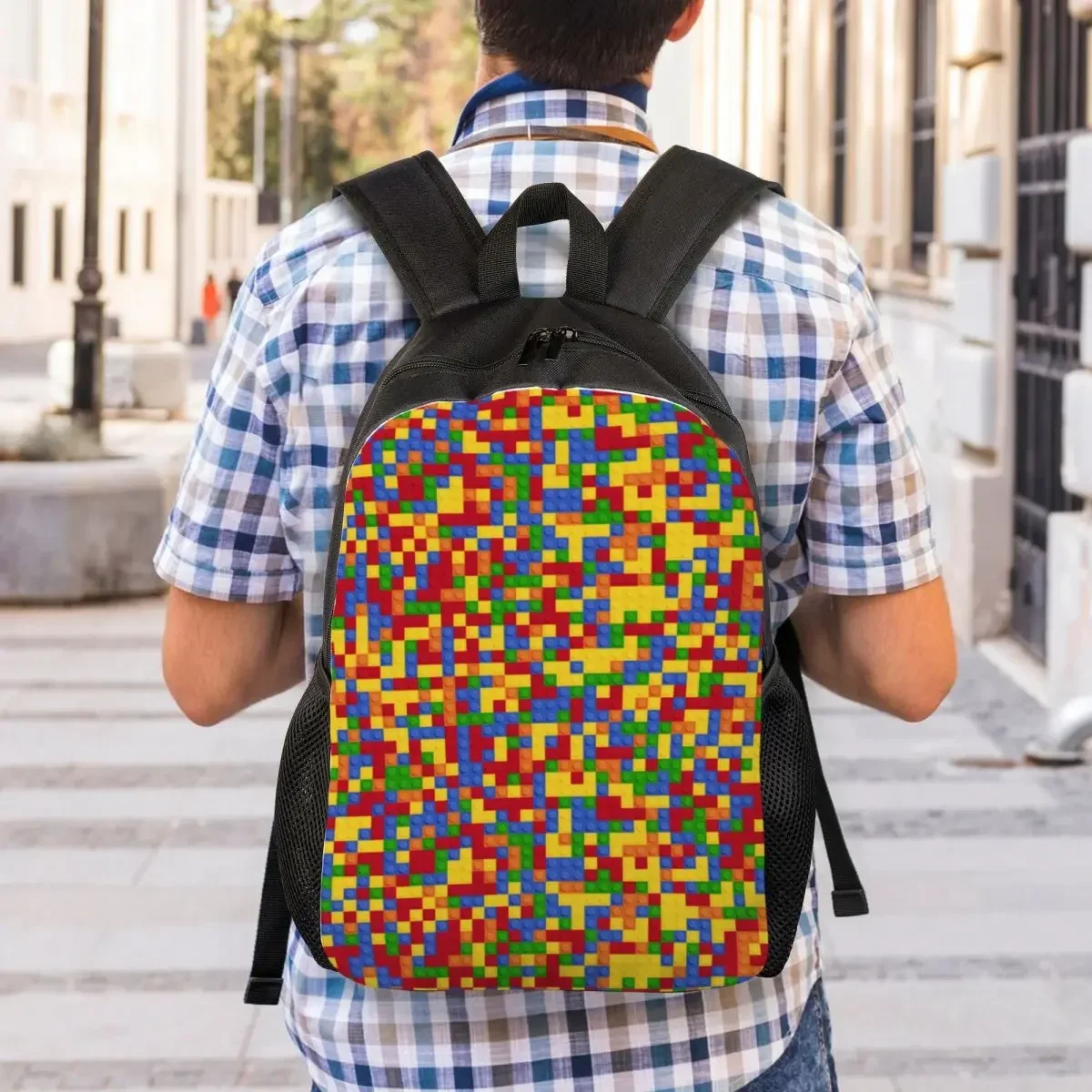 Custom Colorful Building Plastic Brick Toy Blocks Patterns Laptop Backpack Men Women Bookbag for School College Students Bag