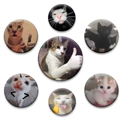 Cat Meme Funny Soft Button Pin Cartoon Cute Lovely Sad Cat Memes Creative Brooch Tinplate Badge for Bag Jewelry Accessories Gift