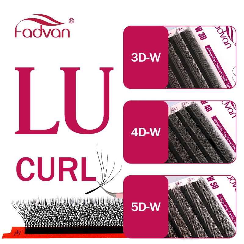 FADVAN L/LU/L+ Curl 3D/4D/5D W Lashes Fox Eyes 0.07 W Shape Eyelash Extensions 8-15mm Natural Soft Professional Lash 12 Rows